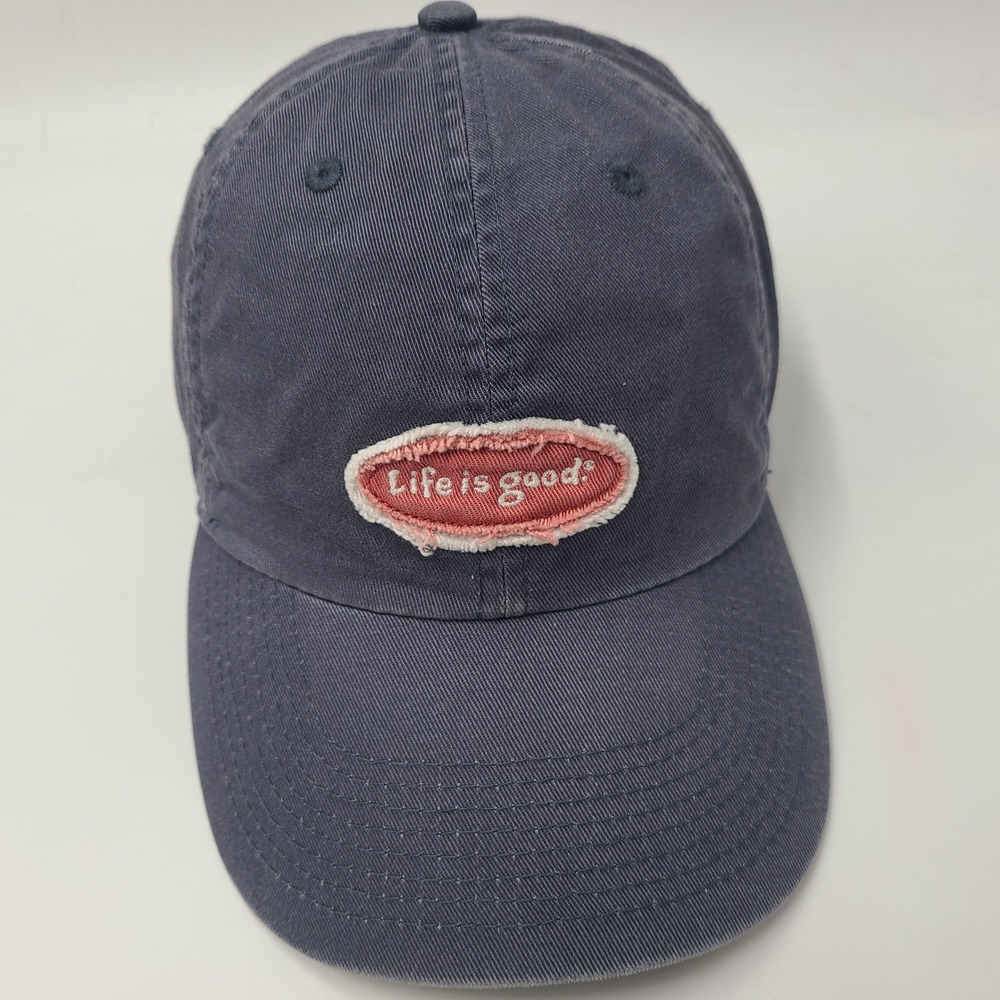 Life is Good Hat Strapback Blue Pink Distressed Logo Patch Casual Cotton Dad Men